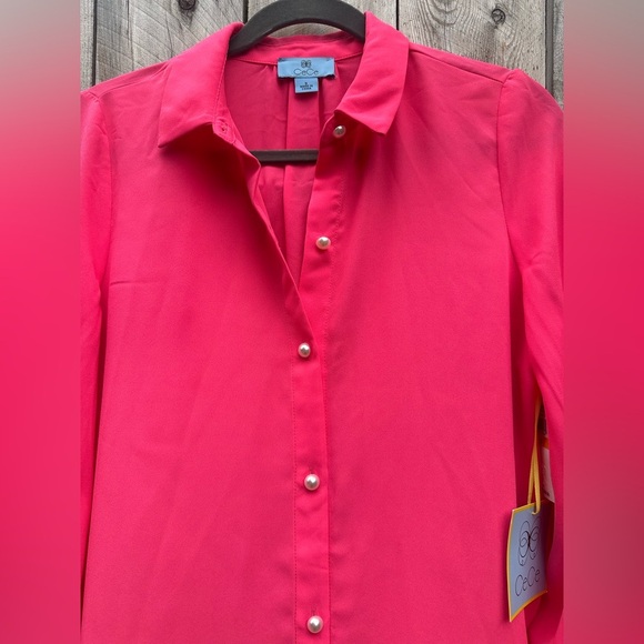 CeCe Pink Button Down Shirt with Notched Collar & Cuffed Sleeves Size Small NWT‎ - Picture 3 of 16